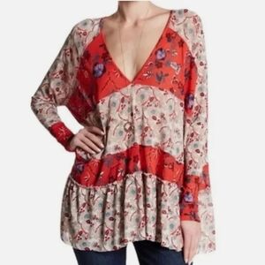 Free People Isabelle Tunic Floral Patch Mix Print Top